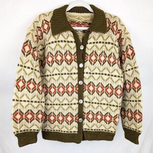 Vtg Fair Isle Knit Cardigan Sweater Wool Button Up Womens M Grandma Cottagecore